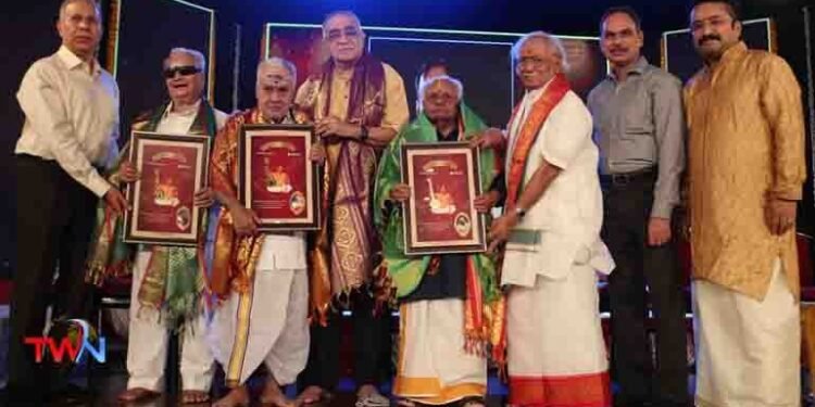 Balamuralikrishna National Award recipients Dr. T.K Murthy, Shri M. Chandrasekaran & Shri T.H. Vikku Vinayak Ram,telugu golden tv,my mix entertainements,www.teluguworldnow.com