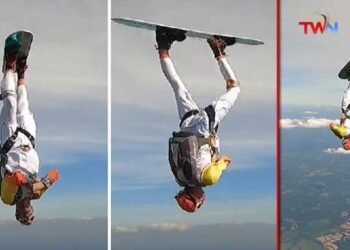 Sky-Surfer spins like helicopter - Guinness World Records, Keith Kebe Edward Snyder Skysurfing,International News,Telugu Golden TV,v9 news telugu,www.teluguworldnow.com,my mix entertainments