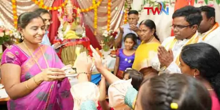 Little India Ganesh Brundam Poland Team Laddu Auction donations 2Lakhs for Flood Victims of 2 States, Poland Ganesh Celebrations, Bhakthi News, Poland News, Telugu World Now