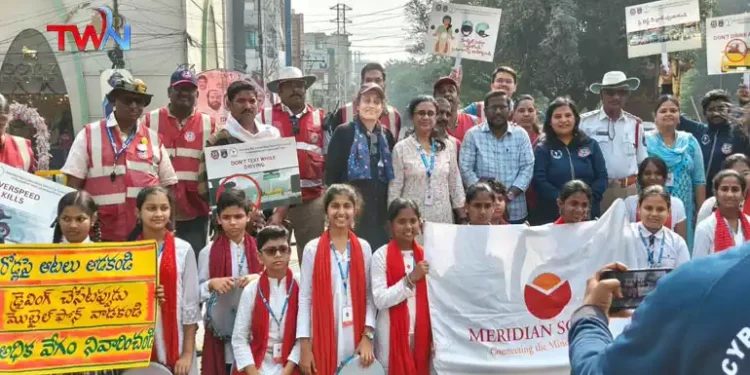 Road Safety Awareness Event, students Meridian School, Kukatpally & SCSC Traffic Volunteers, Sadak Pe Suraksha – Hamari Suraksha, Cyberabad Traffic Police campaign, Cyderabad News